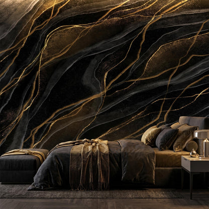 Black Marble Peel and Stick Wallpaper Modern Abstract Wall Murals (Sa Mural 06 / 157" x 110")