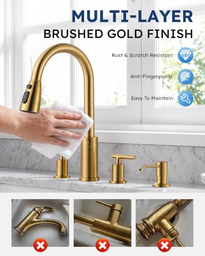2 Handle Kitchen Faucet 4 Hole with Sprayer and Soap Dispenser