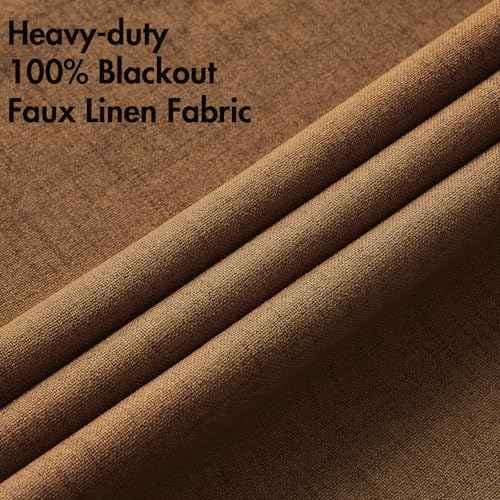 100% Blackout Linen Curtains for Bedroom 52x63 Inches Brown (Brown / 52"W x 63"L (Pack of 2))