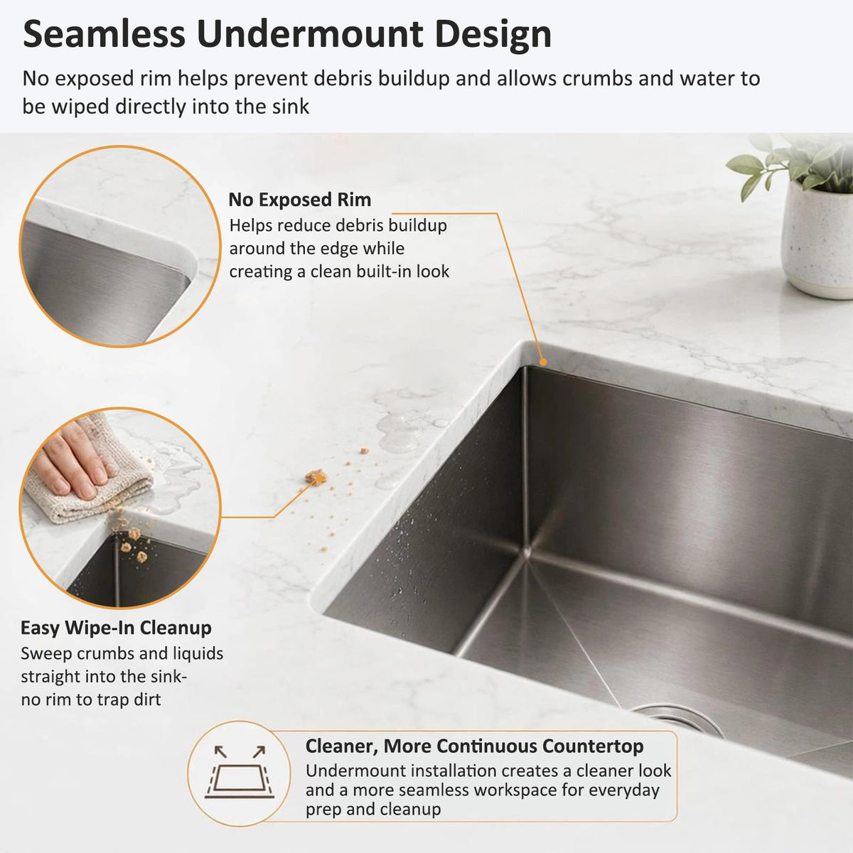33 Inch Undermount Kitchen Sink (Stainless Steel / 33" x 19"x 9")