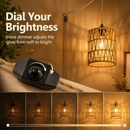 Dimmable Boho Hanging Lamp with Plug in Cord