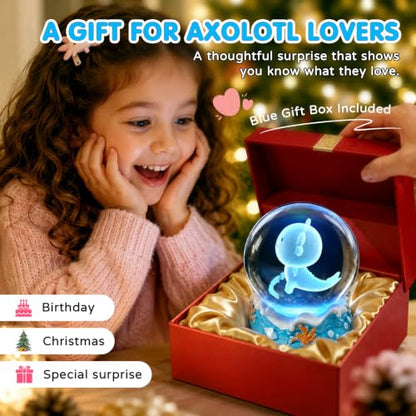 3D Crystal Ball Axolotl Night Light with Resin Base