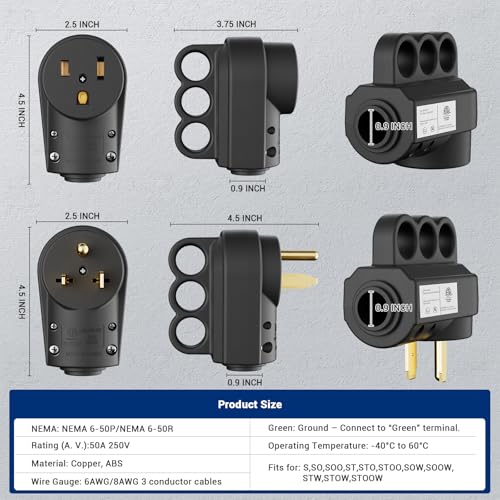 2-in-1 NEMA 6-50P/6-30P Welder Plug, 30A/50A 250V 3-Prong Male Replacement Plug, Heavy Duty Rewirable 220V Plug for Welder/Generator, Industrial Grade,2 Pole 3 Wire, ETL Listed