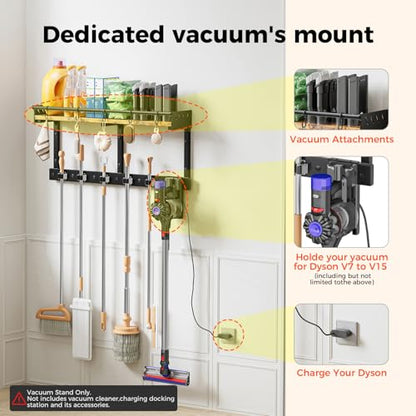Heavy Duty Wall Mount Mop and Broom Organizer with Hooks