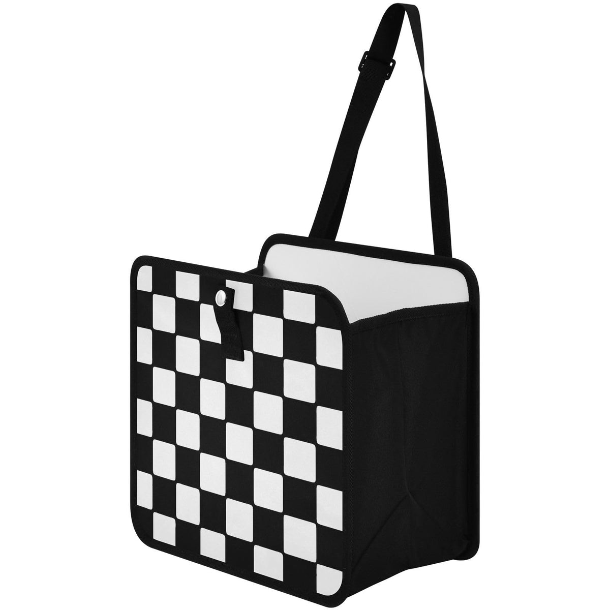 Checkered Black White Car Trash Can Car Organizer Car Garbage Can with Adjustable Strap for Back Front Seat Console Waterproof Leakproof Collapsible Portable 11 Inch Checkerboard (Checkerboard / M)