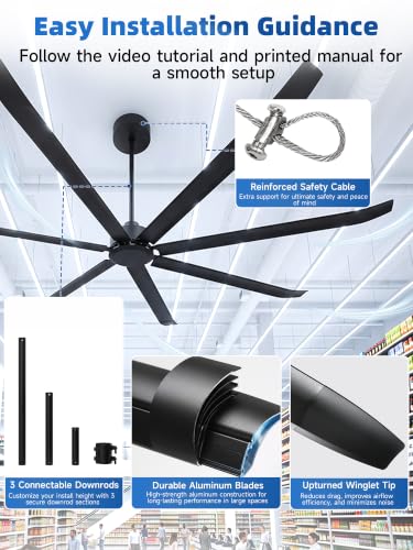 108 120 Inch Industrial Ceiling Fan No Light
