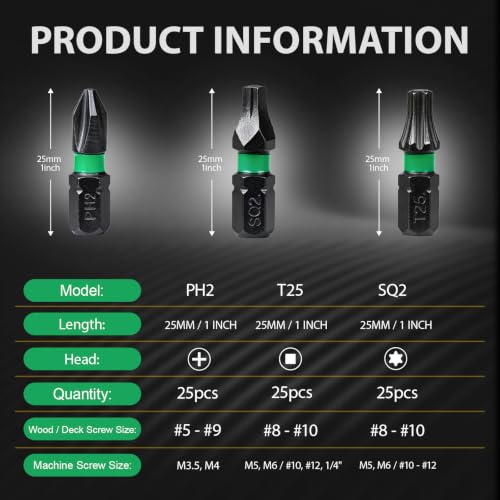 PH2-SQ2-T25 Screwdriver Bits