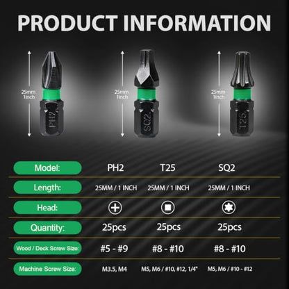 PH2-SQ2-T25 Screwdriver Bits
