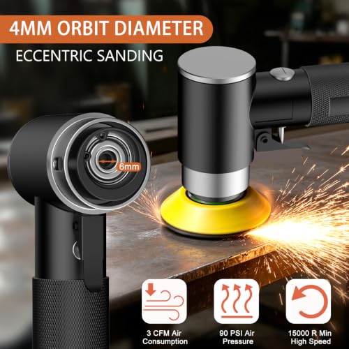 1/2/3 Inch Random Orbital Air Sander, Mini Da Sander for Auto Body Work, High Speed Pneumatic Sander for Metal & Woodworking/Car Polishing Waxing/DIY Projects