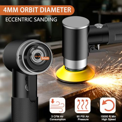 1/2/3 Inch Random Orbital Air Sander, Mini Da Sander for Auto Body Work, High Speed Pneumatic Sander for Metal & Woodworking/Car Polishing Waxing/DIY Projects