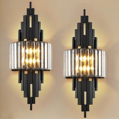 Black Crystal Wall Sconce set of 2 Mid Century Modern Vanity Bathroom Light (Black Rectangle-2P)
