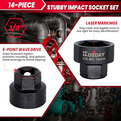 3 8" Drive Stubby Impact Socket Set