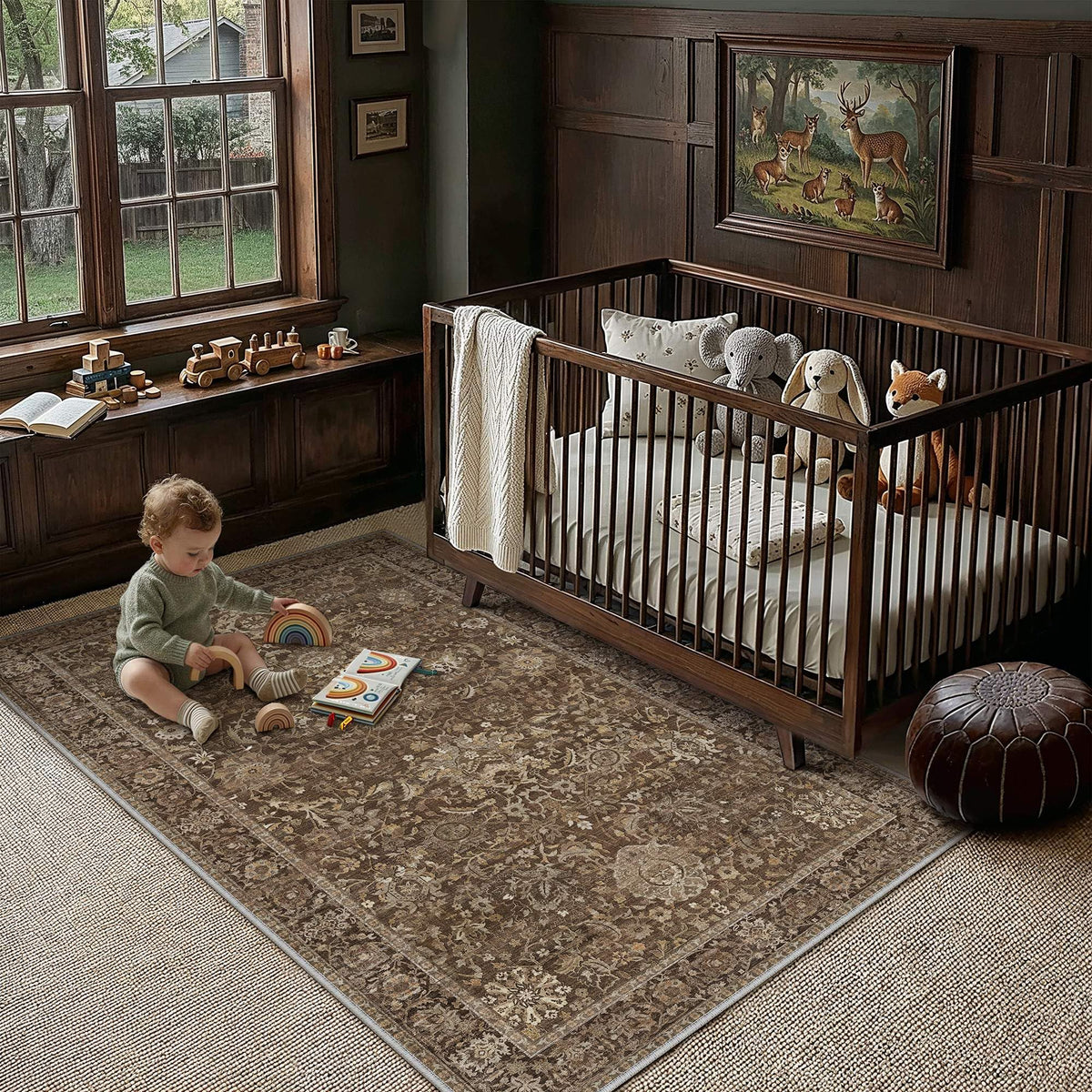 Area Rugs 4x6 Brown Vintage Rug for Living Room (Retro | Brown / 4' x 6' (Rectangular))