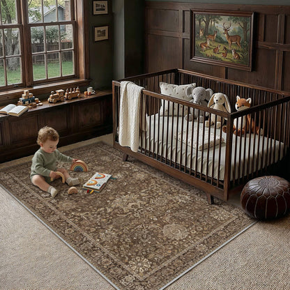 Area Rugs 4x6 Brown Vintage Rug for Living Room (Retro | Brown / 4' x 6' (Rectangular))