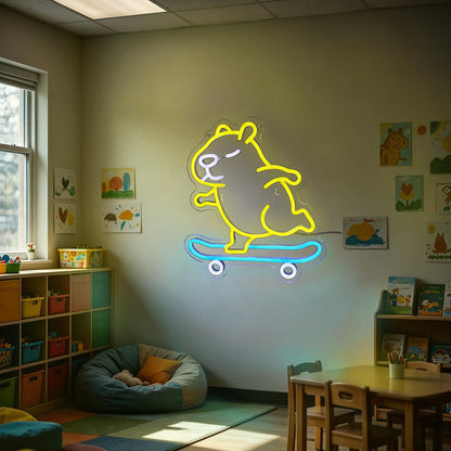 Capybara Neon Sign (Yellow, Blue and White)