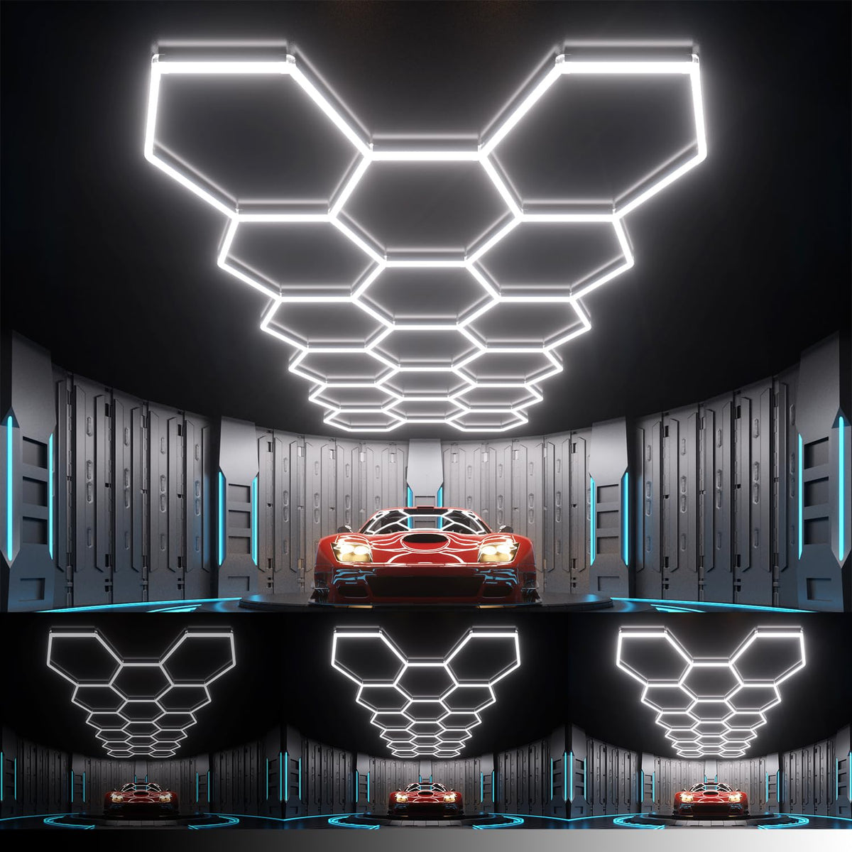 Dimmable Hexagon Garage Lights (17 HEX+NoBorder)