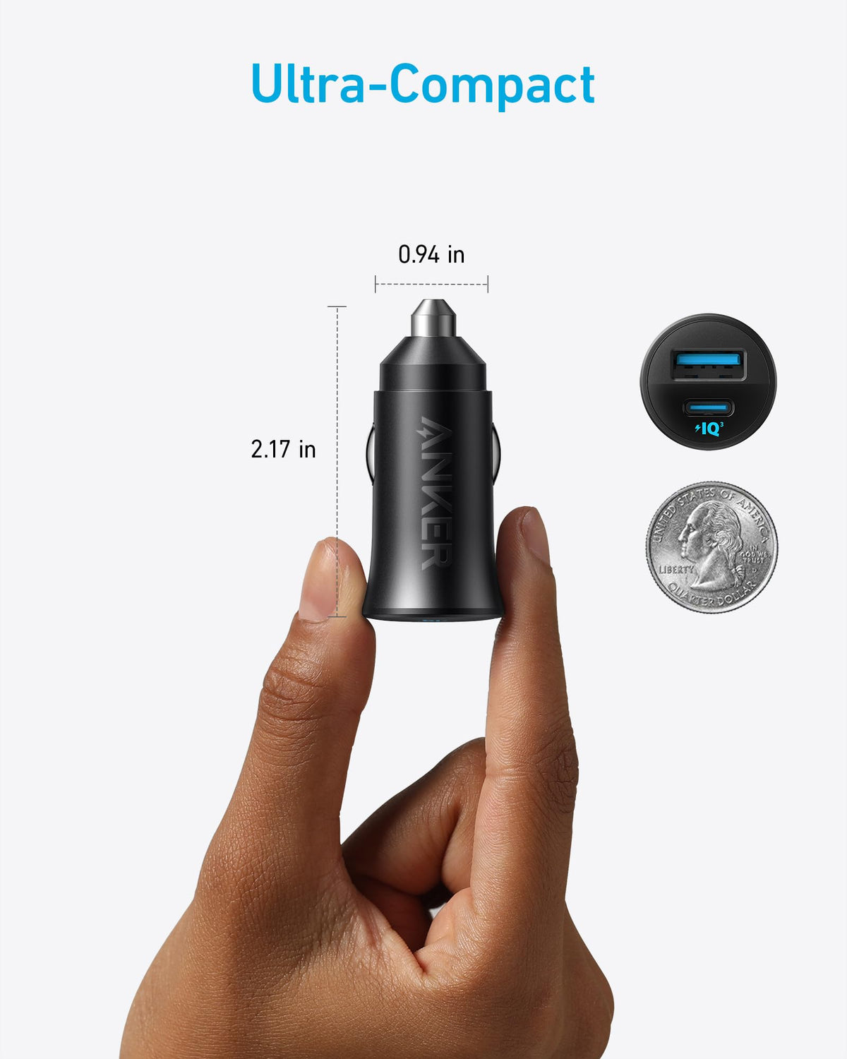 30W 2 Port PowerIQ 3.0 USB C iPhone Car Charger