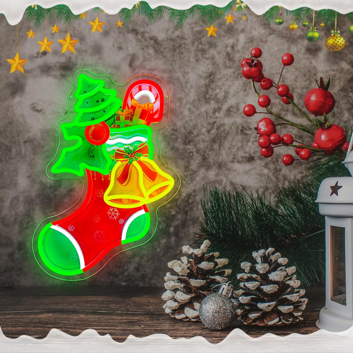 Christmas Stocking Neon Sign Dimmable Christmas Bell Tree LED Neon Light (SDWLD)