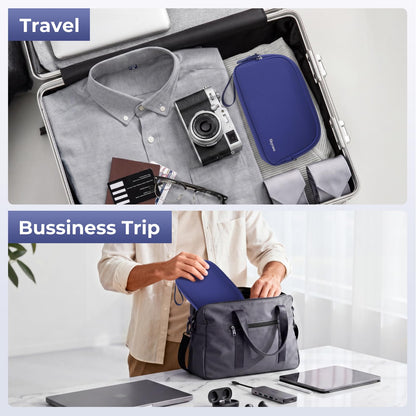 Electronics Travel Organizer 9 Compartment Dual Layer Tech Pouch Lightweight Water Resistant Travel Cable Organizer Bag for Chargers Cords Phone Power Bank Tech Essentials and Daily Items (Blue / L)