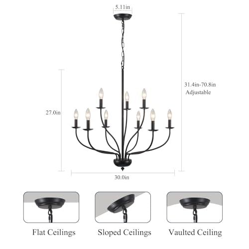 12 Light Black Farmhouse Chandelier