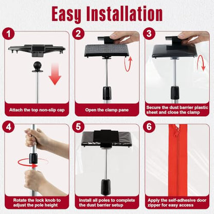 Dust Barrier Poles System with Zipper Door for Construction