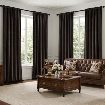 Brown Velvet Curtains 4 Panels Set Back Tab 40 x 84 Inch Long (Brown / 40"W x 84"L (Pack of 4))