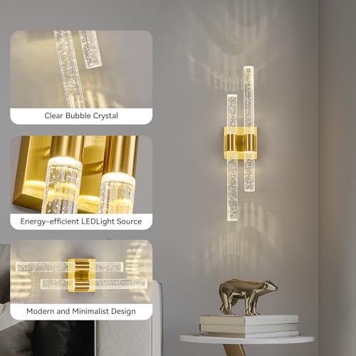 Modern Crystal Wall Sconces Hardwired Wall Sconce Bathroom Vanity Lights Fixtures 4000K Wall Light