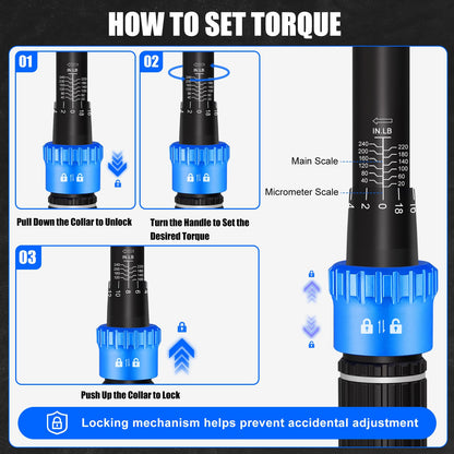 3/8-Inch Drive Click Torque Wrench Set (20-240 in.-lb), 31-Piece Bike & Auto Tool Kit with Metric Sockets (6-21mm), Torx/Hex Bit Sockets, Spark Plug Sockets & Extension (3/8" 20-240 in.lb - 31 Pcs)