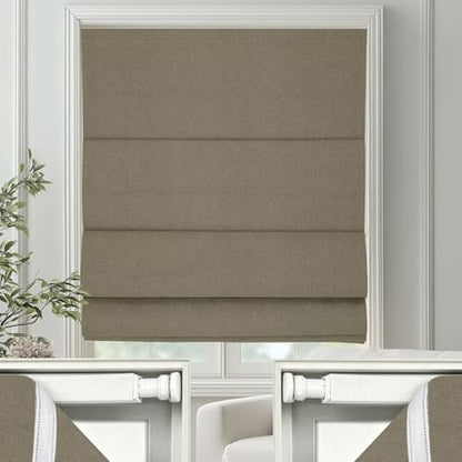 No Drill Roman Shades Cordless Blinds Blackout for Indoor Windows (Brown / 31.5"W x 64"H)