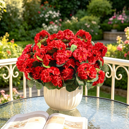 Artificial Geraniums Fake Flowers for Outdoors (Red / 12pcs)
