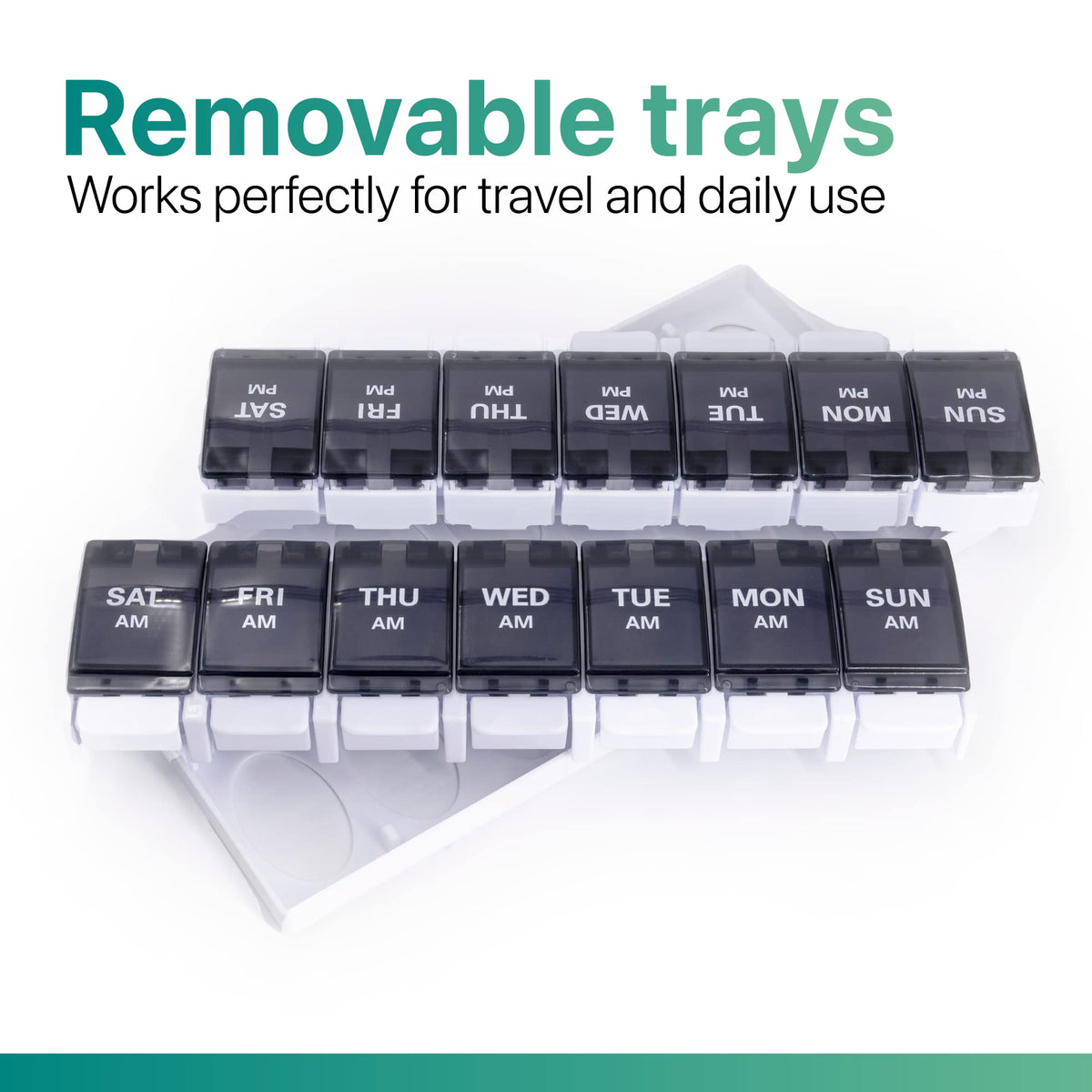 AM PM Weekly 7 Day Pill Organizer (Black (1 Pack))