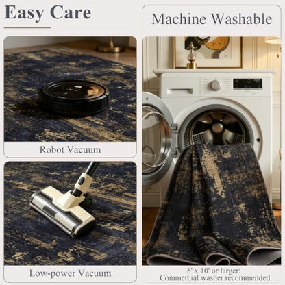 8x10 Washable Area Rug (Black & Gold / 8' x 10' (Rectangular))