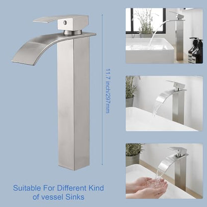 Tall Bathroom Faucet Vessel Sink Faucet with Drain (With Drain / Brushed Nickel)