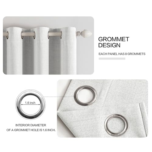 100% Blackout Linen Curtains for Bedroom 52x54 Inch Heathered White (Heathered White / 52"W x 54"L (Pack of 2))