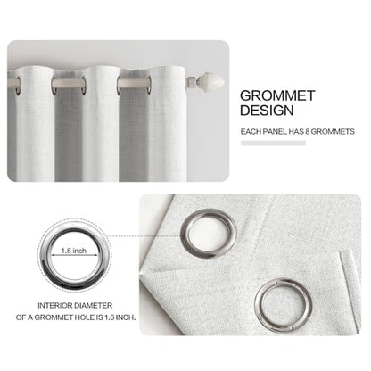 100% Blackout Linen Curtains for Bedroom 52x54 Inch Heathered White (Heathered White / 52"W x 54"L (Pack of 2))
