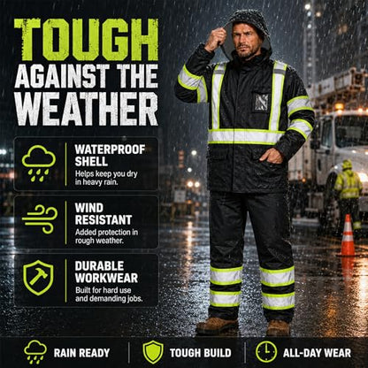 Reflective Rain Suits for Men Waterproof High Visibility Rain Gear