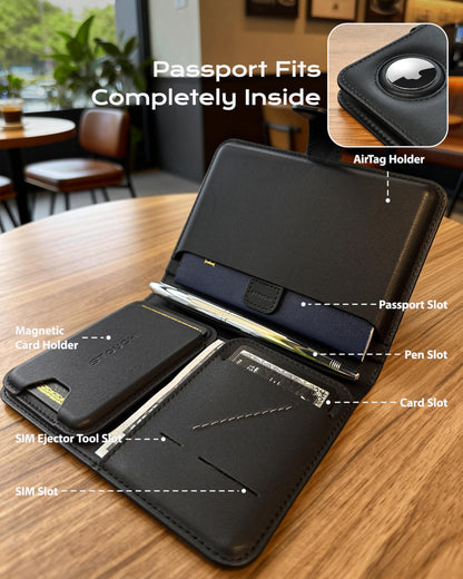 Passport Holder with AirTag (Black)