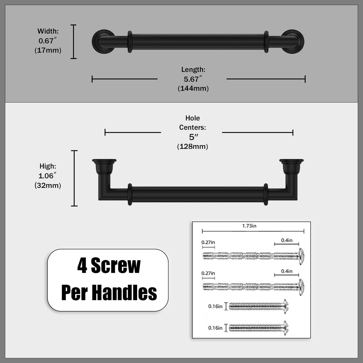 20 Pack Matte Black Cabinet Pulls 5 Inch (5" Hole Center / Matte Black)