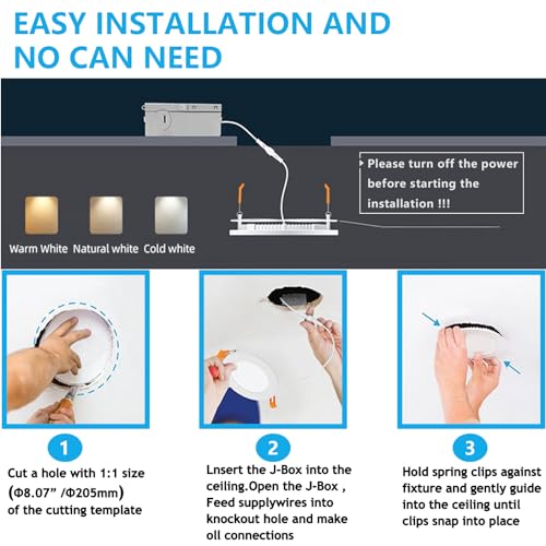 6‑Packs 8 Inch Recessed Light J‑Box (3CCT Field Select - Dimmable / Hole Size 8 inch 6 Pack)