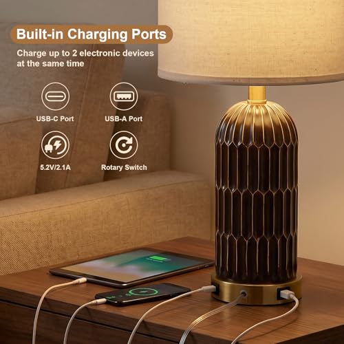 22.5" Bedside Table Lamps Set of 2 (22“ -Brown and Gold)