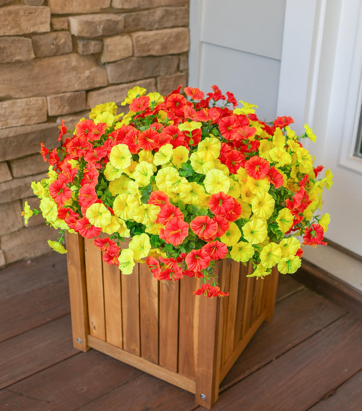 Artificial Flowers for Outdoors Fake Plants Outside Decoration (12 Bundles Multi-color (6 Yellow, 6 Orange))