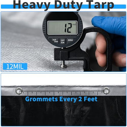 16x20FT Tarp 12 Mil Tarps Heavy Duty Waterproof (Silver&black / 1 6 X 2 0 FT)