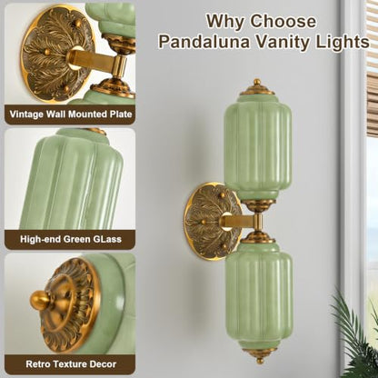 Green Glass Vintage Bathroom Vanity Light (Retro Gold & Green 1 Pack)