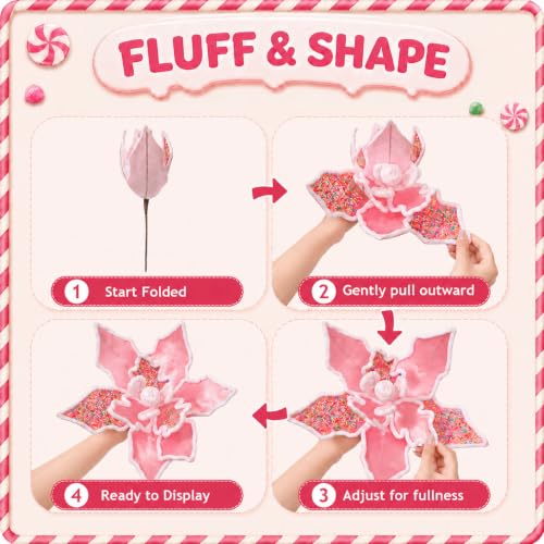 12 PCS 13in Pink Candy Cane Poinsettia Artificial Christmas Flowers (Pink Candy)