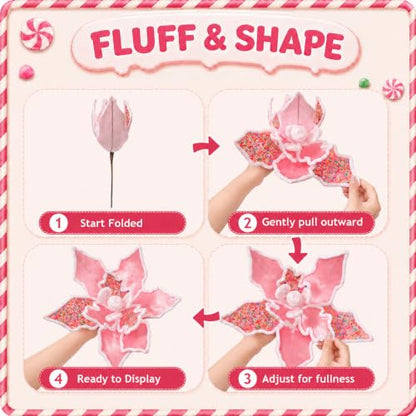 12 PCS 13in Pink Candy Cane Poinsettia Artificial Christmas Flowers (Pink Candy)