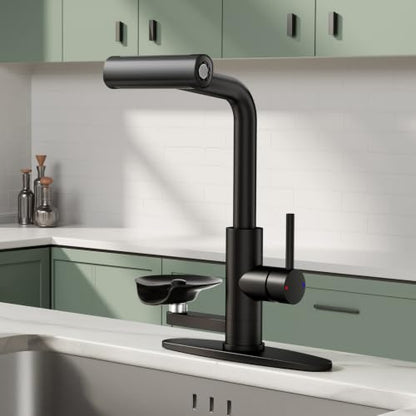 Waterfall Kitchen Faucets with Glass Rinser & Pull Down Sprayer