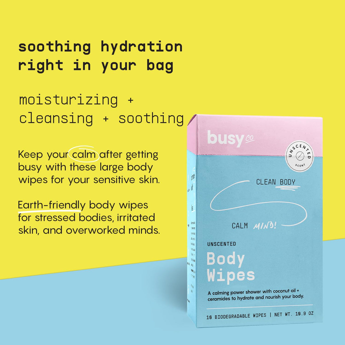Calm Body Wipes for Women with Ceramides & Coconut Oil (10 Count (Pack of 1))