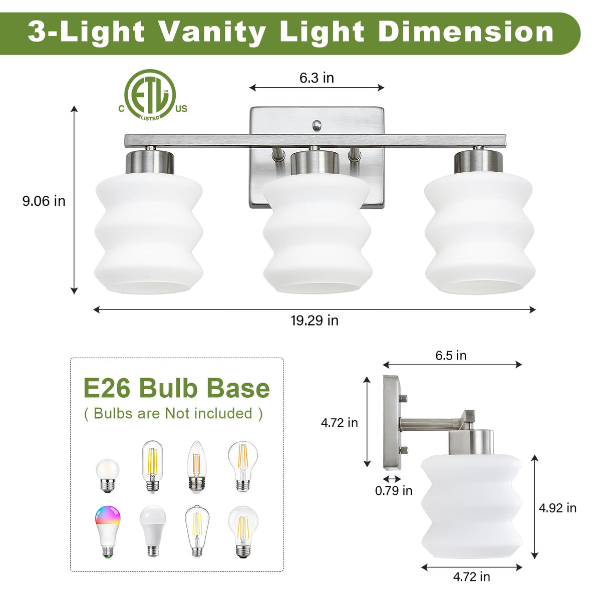 Bathroom Lighting Fixtures Over Mirror (Brushed Nickel / 3-Light)
