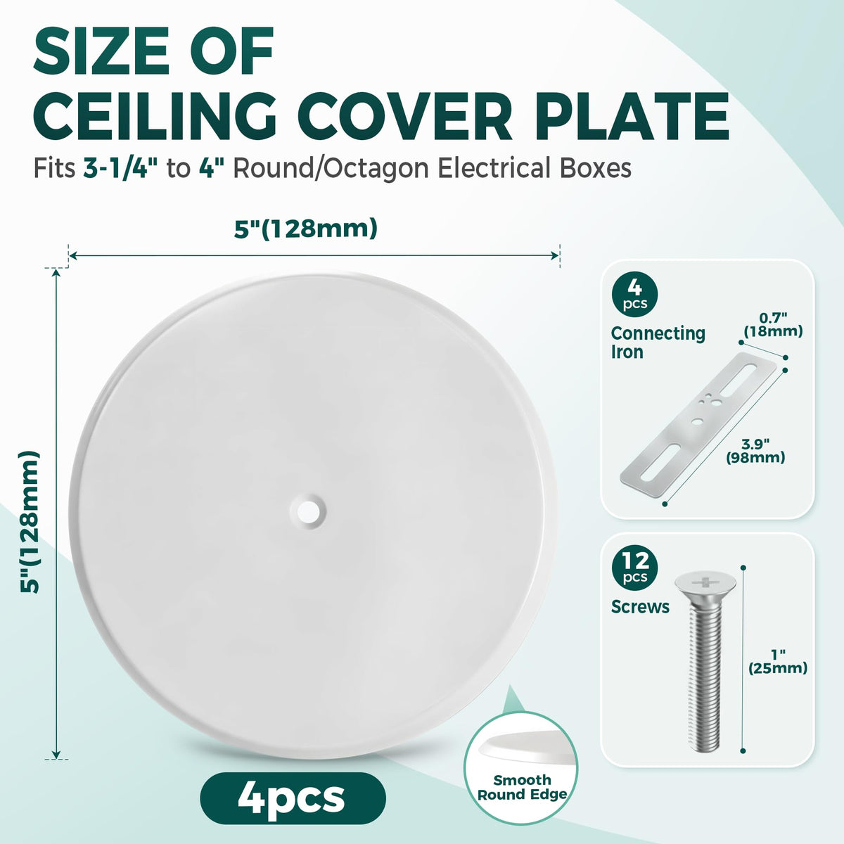 4 Pcs 5" Ceiling Cover Plate (White-4 Pcs)