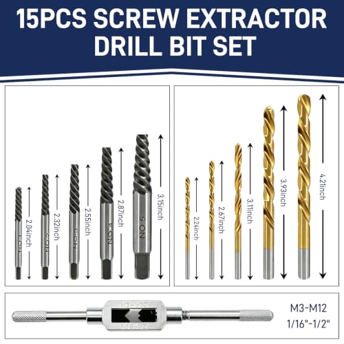 Screw Extractor Set With Left Hand Drill & Tap Wrench For Broken